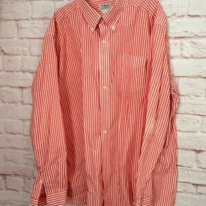 LL Bean Tradition Fit Wrinkle Resistant Button Down Salmon Stripe XXLTall